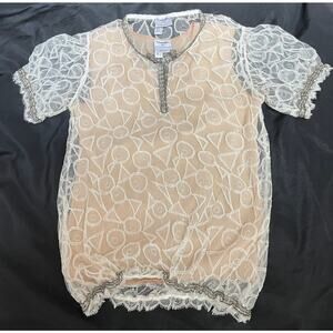 Chanel Fall 2006 Karl Lagerfeld Lace Top & Silk Slip Set | CC Logo Ivory/Ecru 40
